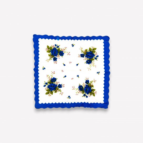 Elegants sieviešu auduma kabatlakatiņš 28×28 cm ar ziediem (zils)
