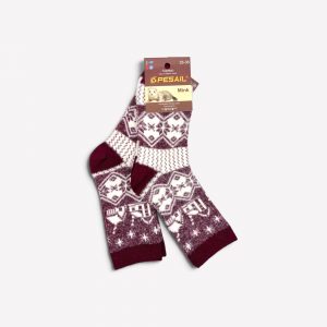 Siltās Thermo ziemas zeķes ar ūdeles vilnu (bordo ar rakstu) - Image 2
