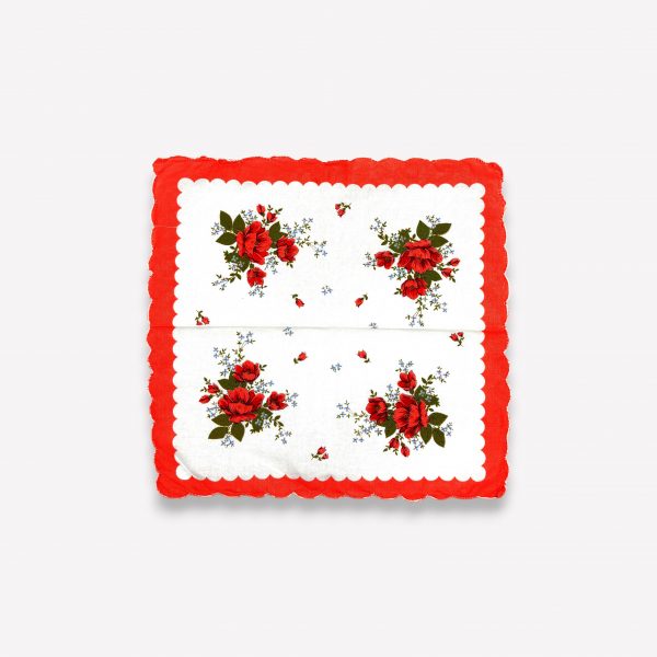 Elegants sieviešu auduma kabatlakatiņš 28×28 cm ar ziediem (sarkans)